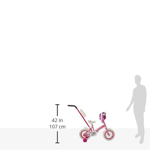 Schwinn Petunia Steerable Kids Bike, Girls Beginner Bicycle, 12-Inch Wheels, Training Wheels, Easily Removed Parent Push Handle with Water Bottle Holder, Pink