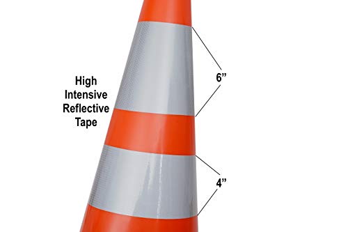 (12 Cones) CJ Safety 36" Orange PVC Traffic Safety Cones with Black Base & 6" + 4" Reflective Collars (Set of 12 Cone)