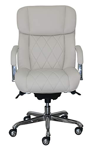 La-Z-Boy Sutherland Quilted Leather Executive Office Chair with Padded Arms, High Back Ergonomic Desk Chair with Lumbar Support, Ivory White Bonded Leather