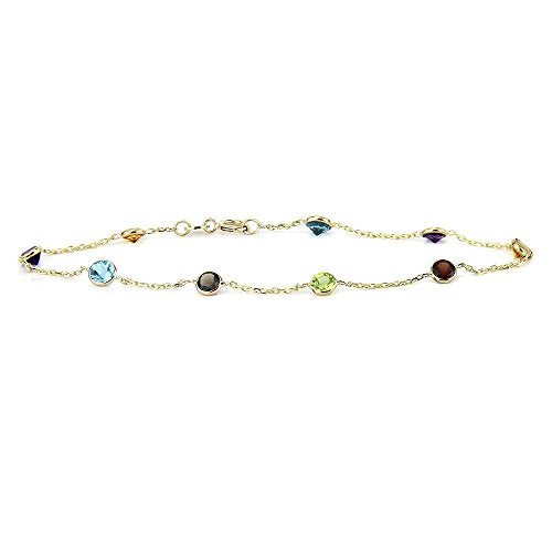 14k Yellow Gold Handmade Station Bracelet With Round 4mm Gemstones