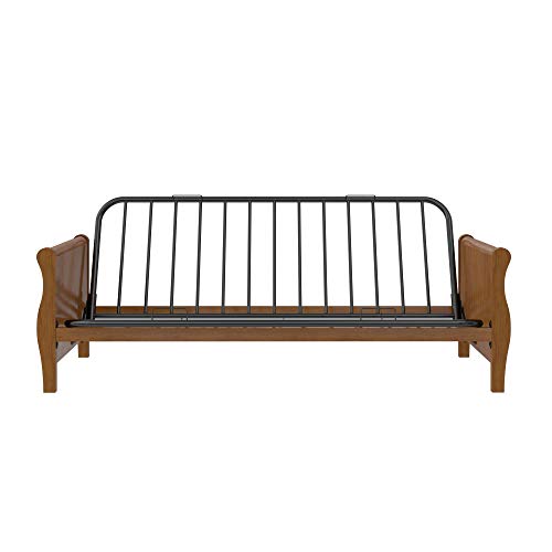 DHP Futon Wood Arms and Side Storage Mattress Sold Separately, Walnut Frame