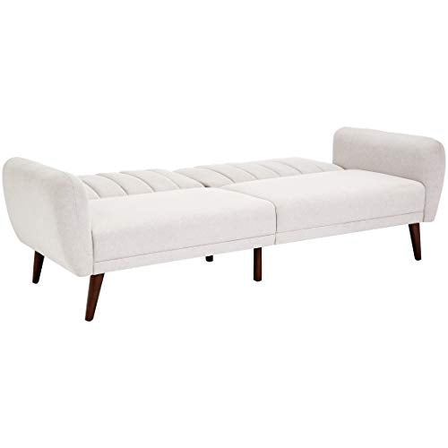 Sunrise Coast Torino Modern Linen-Upholstery Futon with Wooden Legs, Pearl Gray