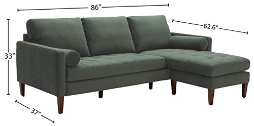 Amazon Brand – Rivet Aiden Mid-Century Modern Velvet Reversible Sectional Sofa (86") - Hunter Green