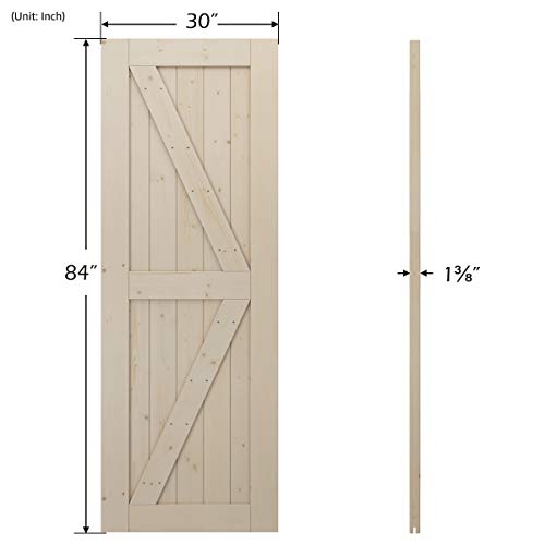 LD Build 30in x 84in Sliding Barn Wood Interior Door Slab with Barn Door Handle and Floor Guide, Solid Nature Wood, DIY Unfinished Panel, Environmental, Easy Installation, K-Frame (Fit 5FT Track)