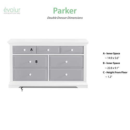 Evolur Parker Double Dresser, White/Dove Grey