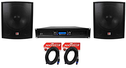 (2) Rockville SBG1188 18" 2000W Pro DJ Subwoofers+RPA12 5000w Amplifier+Cables