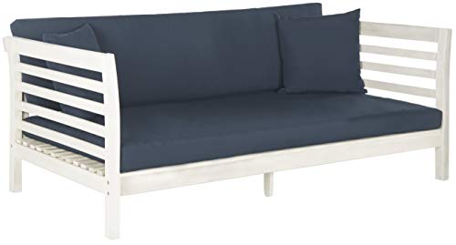 Safavieh Outdoor Collection Malibu Antiqued White/ Navy Acacia Wood Cushioned Daybed