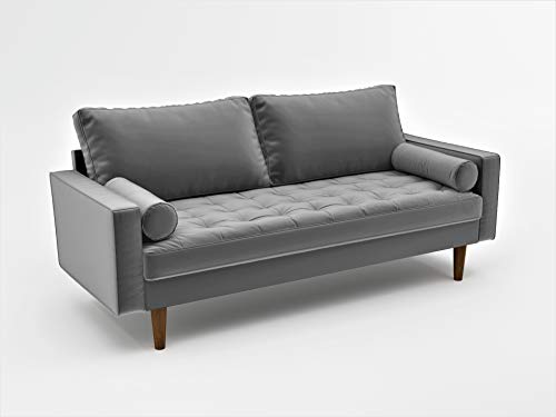 Container Furniture Direct S5457 Mid Century Modern Velvet Upholstered Tufted Living Room Sofa, 69.68", Grey