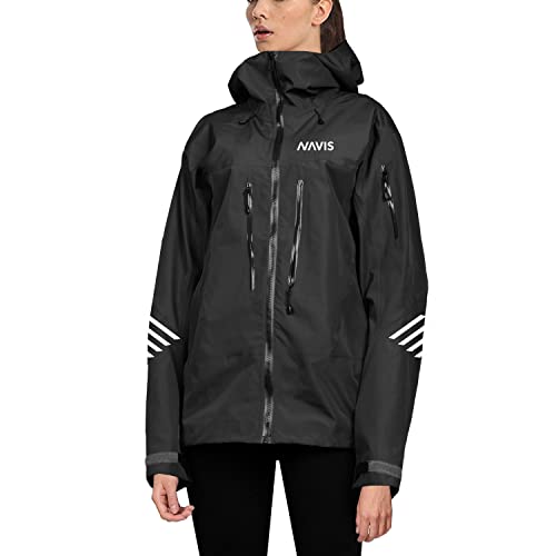 Ladies Sailing Jacket with Bib Pants Women Waterproof Breathable Rain Suit Fishing Foul Weather Gear (Black, Large)