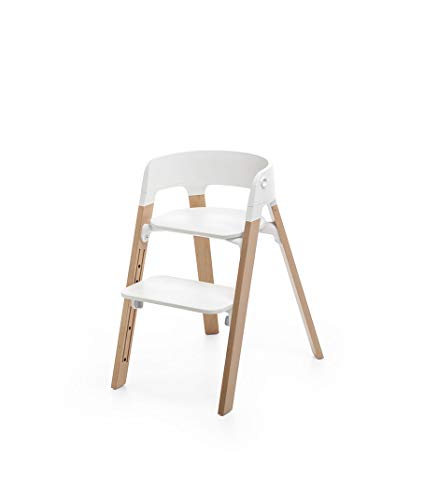 Stokke Steps Complete 5-in-1 Adjustable Baby High Chair Bundle, Natural Legs with White Seat (Includes Chair, Baby Set and Tray)