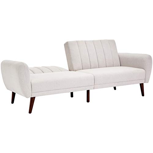 Sunrise Coast Torino Modern Linen-Upholstery Futon with Wooden Legs, Pearl Gray