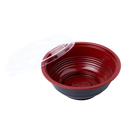 18 Ounce Plastic Food Bowls, 200 With Lid Disposable Food Containers - Mircowave-Safe, BPA-Free, Black And Red Plastic To Go Bowls, Disposable - Restaurantware