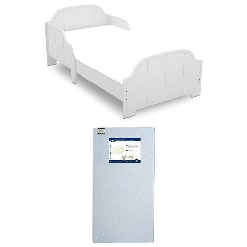 Delta Children MySize Toddler Bed with Bell-Shaped Headboard + Serta Perfect Start Mattress, Bianca White