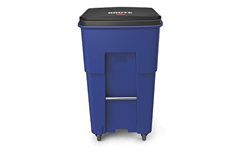 Rubbermaid Commercial Products BRUTE Rollout Heavy-Duty Wheeled Trash/Garbage Can with Caster Wheels - 65 Gallon - Blue