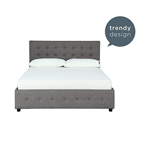 DHP Cambridge Bed with Storage, Queen Size Frame, Upholstered, Gray Velvet