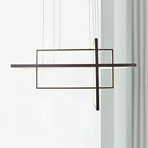 Leniure Black Square Cube LED Light Pendant Lamp Chandelier Lighting Fixture 34" Wide 16" Deep 20" High, Warm White 3000K