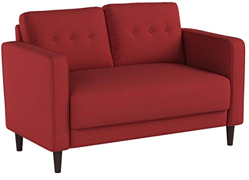 Zinus Mikhail Mid-Century Upholstered 52.8 Inch Sofa Couch / Loveseat, Ruby Red Weave