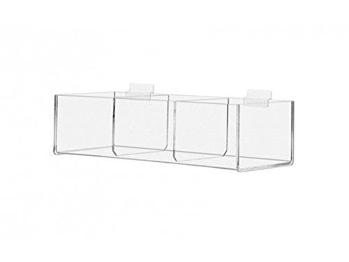 Marketing Holders Premium Acrylic Display Slatwall Clear Acrylic 3 Compartment Storage Bin 12" x 3" Qty 10