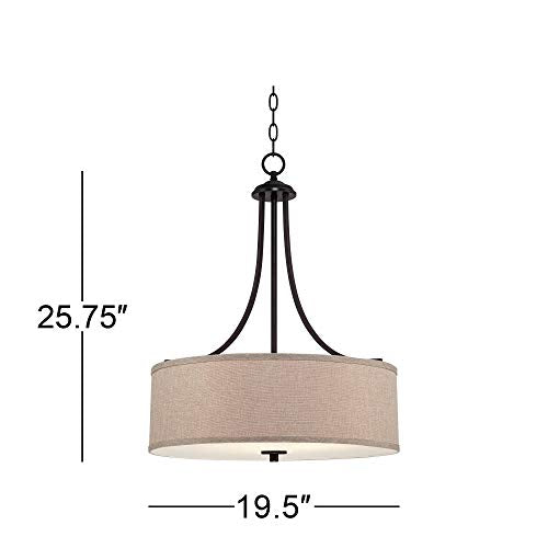 La Pointe Oil Rubbed Bronze Drum Pendant Chandelier 19 1/2" Wide Oatmeal Linen Shade Fixture for Dining Room House Foyer Kitchen Island Entryway Bedroom Living Room - Franklin Iron Works