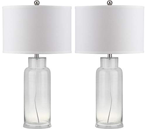 Safavieh Lighting Collection Bottle Glass Clear 30-inch Bedroom Living Room Home Office Desk Nightstand Table Lamp (Set of 2) - LED Bulbs Included