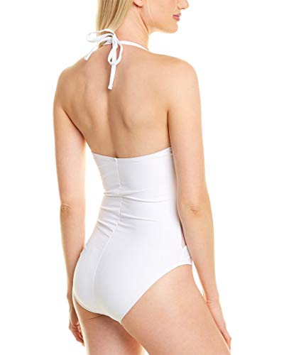 La Blanca Women's Standard V-Front Keyhole Halter One Piece Swimsuit, White//Mesh-Merizing, 6
