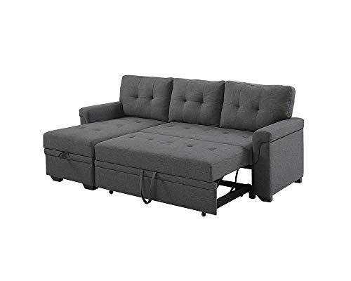 Lilola Home Lucca Linen Reversible Sleeper Sectional Sofa Steel Gray