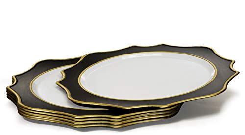 " OCCASIONS" 40 Pieces Round 13'' Round Acrylic Plastic Wedding Chargers, Dinner Party Decoration Charger Plates (Scalloped Black and Gold)