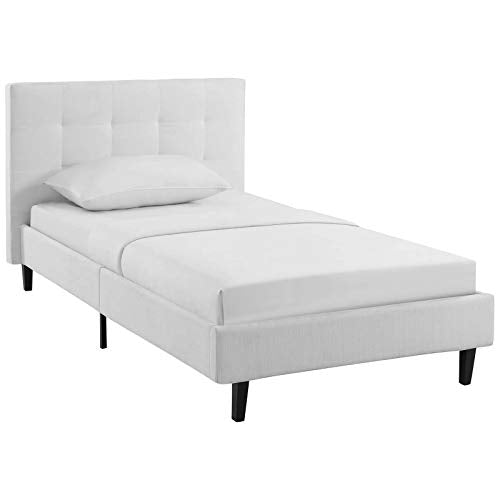 Modway Linnea Upholstered White Twin Platform Bed with Wood Slat Support