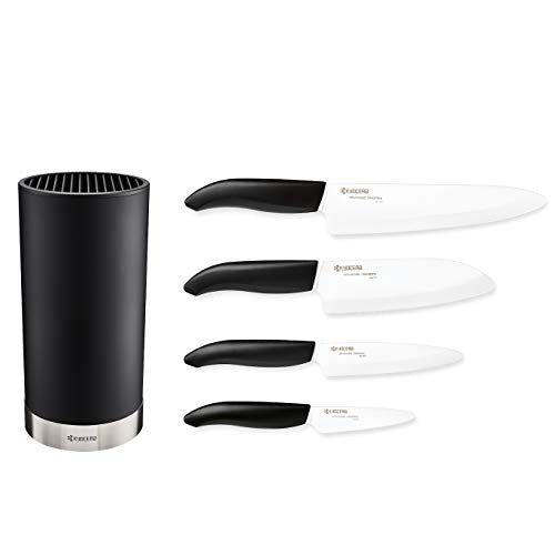 Kyocera KB5PC-FKWHBK-U-BK Revolution Universal Knife Block Set, Blade Sizes: 7", 5.5", 4.5", 3", White