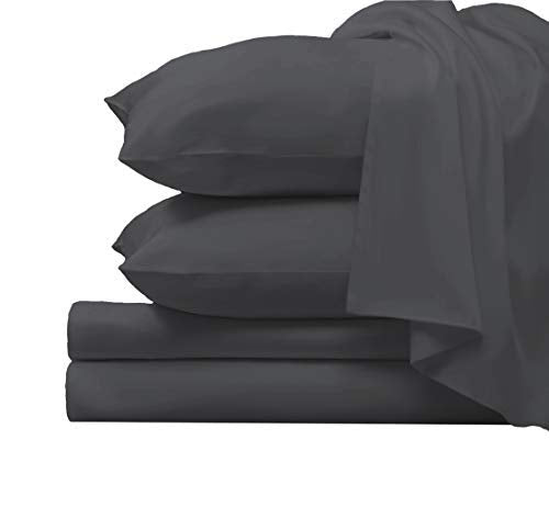1000 Thread Count Charcoal 6 Piece Queen Sheet Set with 2 Extra Pillow Cases, 100% Long Staple Cotton Smooth Sateen Weave Bed Sheets with Deep Pockets, Value Pack 6 pc Cotton Sheets Queen Grey