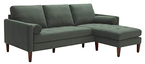 Amazon Brand – Rivet Aiden Mid-Century Modern Velvet Reversible Sectional Sofa (86") - Hunter Green