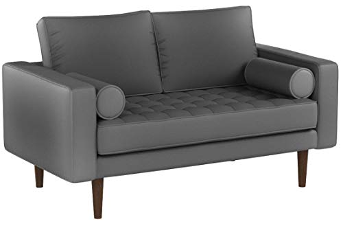 Container Furniture Direct S5457 Mid Century Modern Velvet Upholstered Tufted Living Room Loveseat, 50.39", Grey