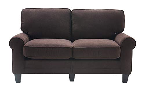 Serta Copenhagen Sofa Couch for Two People, Pillowed Back Cushions and Rounded Arms, Durable Modern Upholstered Fabric, 61" Loveseat, Dark Brown