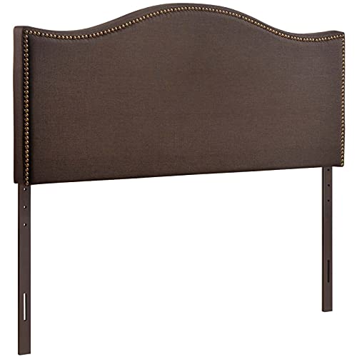 Modway Curl Upholstered Linen Queen Headboard Size With Nailhead Trim and Curved Shape in Dark Brown Fabric