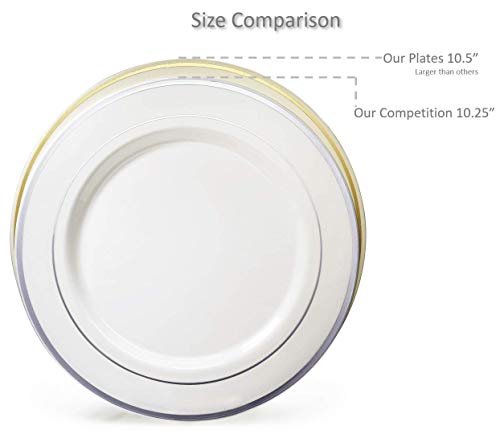 " OCCASIONS" 720 Pcs set (120 guest) Wedding Disposable Plastic Plate and Silverware Combo 10.5" + 7.5" + Silverware (Double Fork) (Plain Ivory Plates, Gold Silverware)