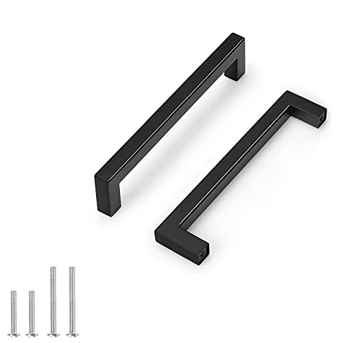 100 Pack Probrico Black Stainless Steel Square Corner Bar Cabinet Door Handles Drawer Pulls Knobs 1/2 in Width Hole Centers 6-1/4 inch 160mm