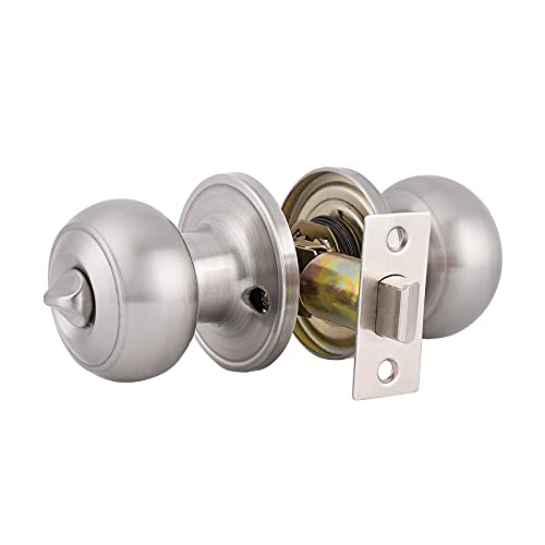10 Pack Brushed Nickel Door Knobs Privacy Door Knob with Lock, Bedroom Door Handle Bathroom Door Lock, Stainless Steel Interior Door Knobset, Flat Ball Shape
