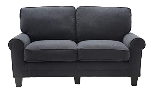 Serta Copenhagen Sofa Couch for Two People, Pillowed Back Cushions and Rounded Arms, Durable Modern Upholstered Fabric, 61" Loveseat, Charcoal