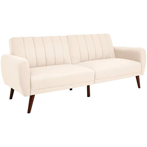 Sunrise Coast Torino Modern Linen-Upholstery Futon with Wooden Legs, Pale Pink