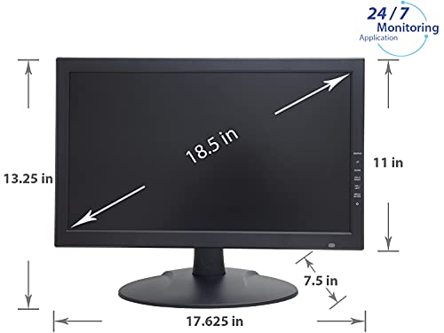 1stPV 18.5” Wide Screen Security LED LCD Monitor w/VGA BNC Inputs and BNC Output Audio Video Display Speakers for CCTV DVR Home Office Surveillance Secure System Black