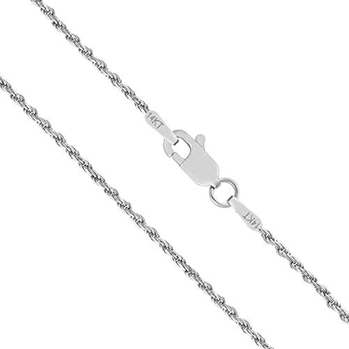 14K Yellow or White Gold 2.00mm Shiny Hollow Rope Chain Necklace for Pendants and Charms with Lobster-Claw Clasp (16", 18" or 20 inch)