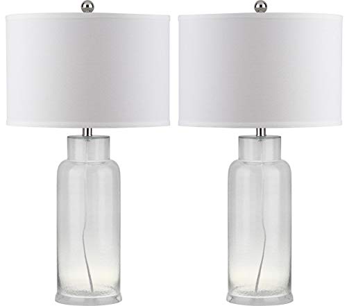 Safavieh Lighting Collection Bottle Glass Clear 30-inch Bedroom Living Room Home Office Desk Nightstand Table Lamp (Set of 2) - LED Bulbs Included