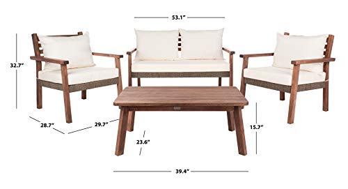 Safavieh PAT7051A Collection Reid Grey Wash 4-Piece Outdoor Patio Set, Natural/Beige