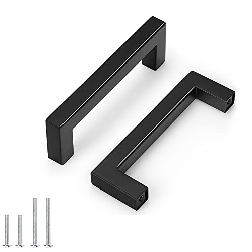 100 Pack Probrico Black Stainless Steel Square Corner Bar Cabinet Door Handles Drawer Pulls Knobs 1/2 in Width Hole Centers 4 inch 102mm