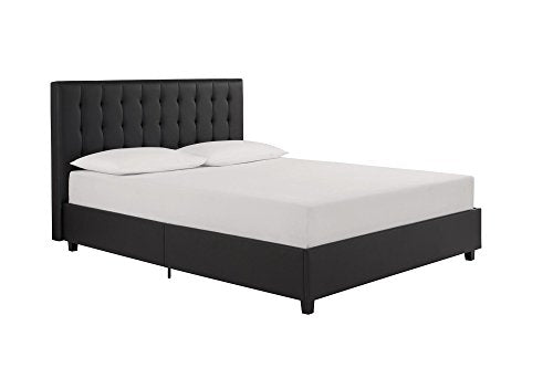 DHP Emily Upholstered Faux Leather Platform Bed with Wooden Slat Support, Tufted Headboard, Twin Size - Black