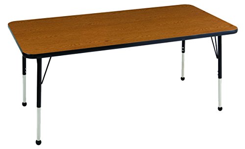 ECR4Kids Thermo-Fused 30" x 72" Rectangular School Activity Table, Standard Legs w/Ball Glides, Adjustable Height 19-30 inch (Oak/Black)