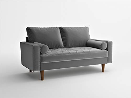 Container Furniture Direct S5457 Mid Century Modern Velvet Upholstered Tufted Living Room Loveseat, 50.39", Grey