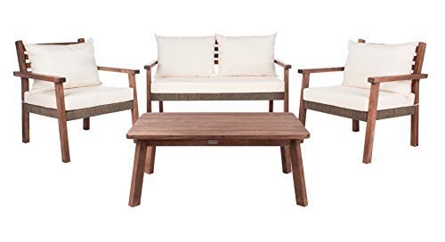 Safavieh PAT7051A Collection Reid Grey Wash 4-Piece Outdoor Patio Set, Natural/Beige