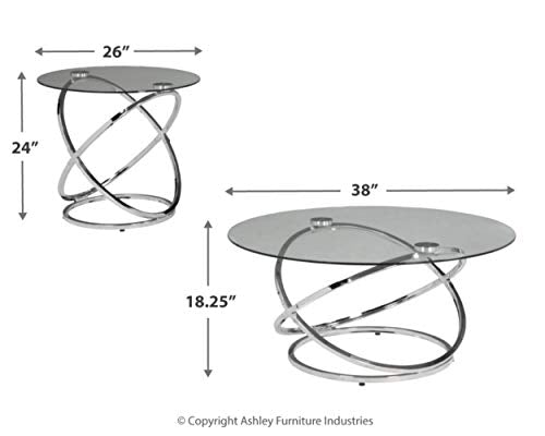 Signature Design by Ashley - Hollynyx Contemporary 3-Piece Table Set - Includes Cocktail Table & Two End Tables, Chrome Finish