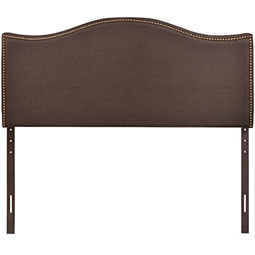 Modway Curl Upholstered Linen Queen Headboard Size With Nailhead Trim and Curved Shape in Dark Brown Fabric